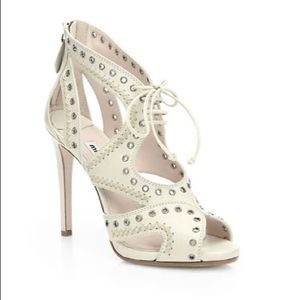 Miu Miu Lace Up Cutout Grommet Sandal